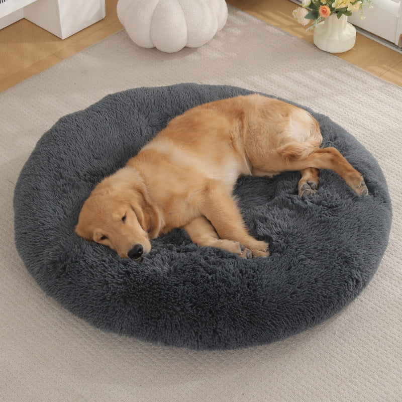 Round Pet Mat Dog Bed Plush Warm Sleep