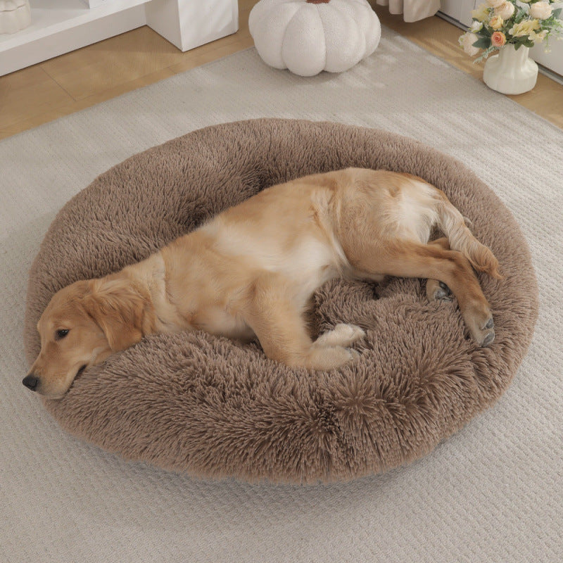 Round Pet Mat Dog Bed Plush Warm Sleep