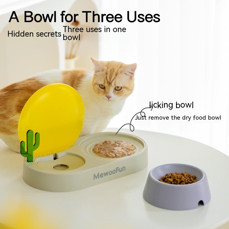 Cat Plastic Drinking Water Rice Basin Double Bowl